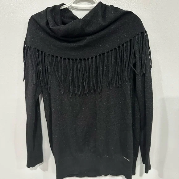 Michael Kors Black Cowl Neck Sweater with Fringe - Picture 4 of 4